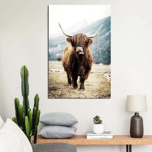 Modern Highland Cow Boho Wall Art Print - LilyPopeDesign
