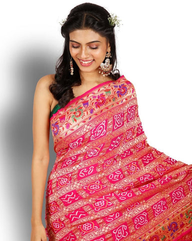 Pink Bandhani Saree