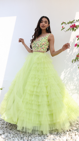 Neon Green Tulle Gown