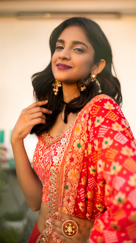 Coral Bandhej Lehenga 