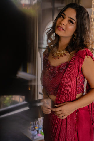 Red Pre-pleated Saree