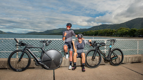 FOHER Co Professional female triathlete Penny Slater and FOHER Co Owner Kylie Anderson chillin it post IRONMAN Cairns