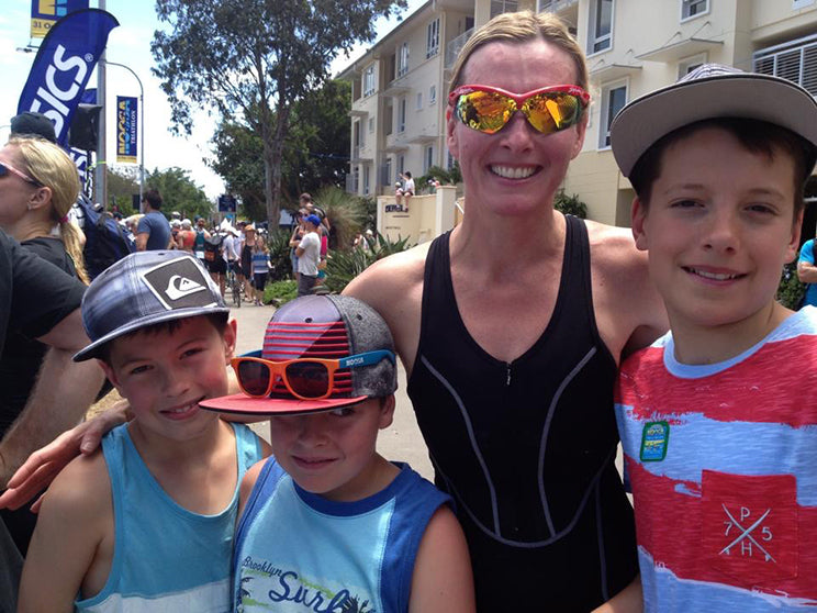 IRONMAN Mel at her first Noosa Triathlon with her boys