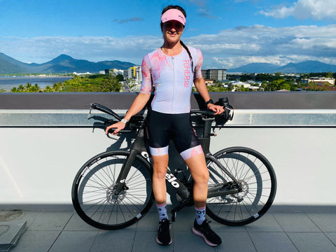 Kelly Priddey and her full custom dream triathlon suit for IRONMAN Cairns