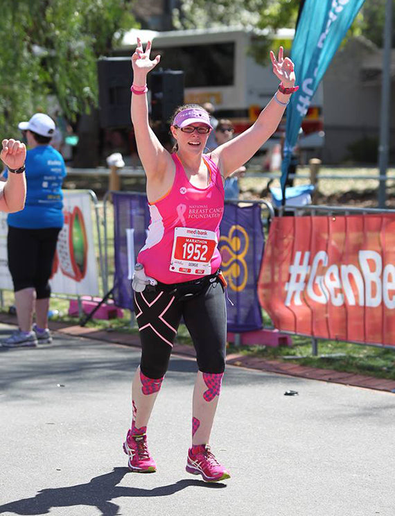 Georgie finishing the Melbourne Marathon