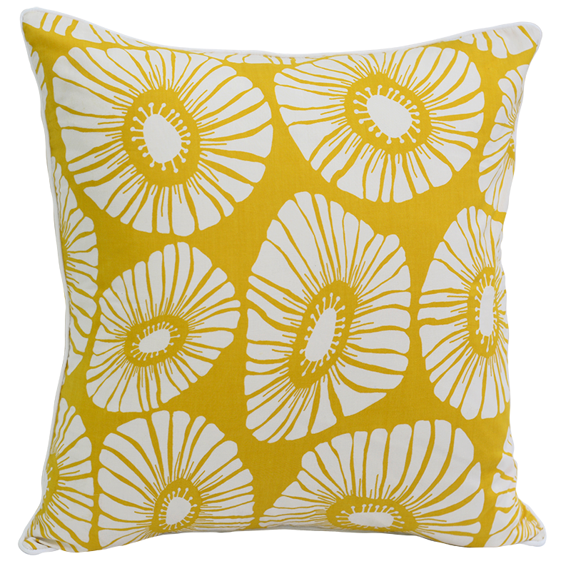 Citrus Yellow Retro Flowers Cushion Cover, 50 cm – tokobalizen