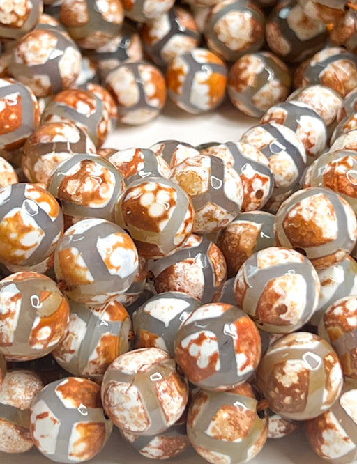 Tibetan Agate 10mm Green Banded Bead Strand - Bead Inspirations