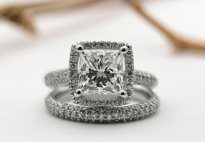 Square diamond rings princess cut diamond