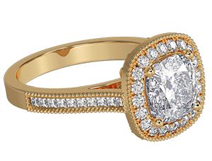 golden cushion diamond ring