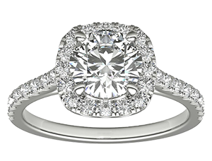 Platinum cushion cut diamond ring
