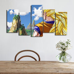 DBZ Serious Goku SSJ 3 Asymmetrical 5pcs Wall Art Canvas Print