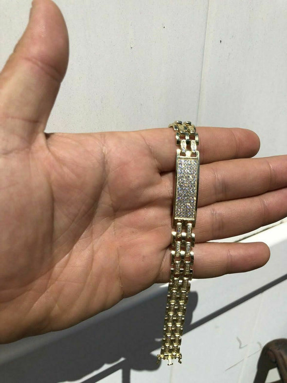 Presidential Link ID Bracelet - Solid 925 Sterling Silver 14k Gold Finish - Italiansilver925