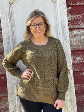 Popcorn Pocket Sweater-Olive