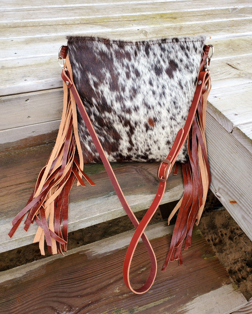 cowhide fringe crossbody purse