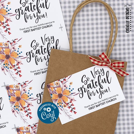 EDITABLE - So Very Grateful For You - Fall Gift Tags - Printable Digital File