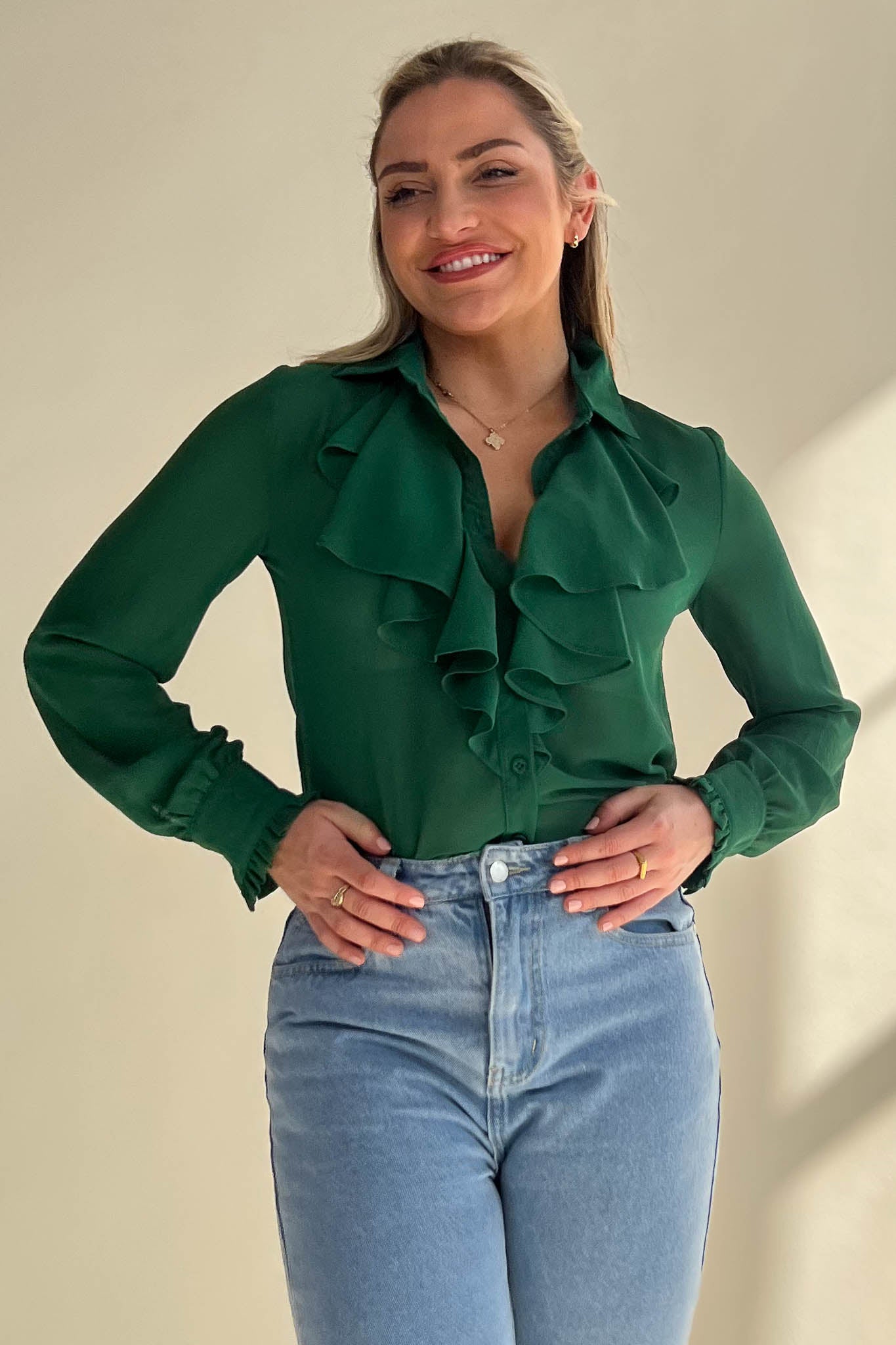 Shana Green Frill Detail Blouse