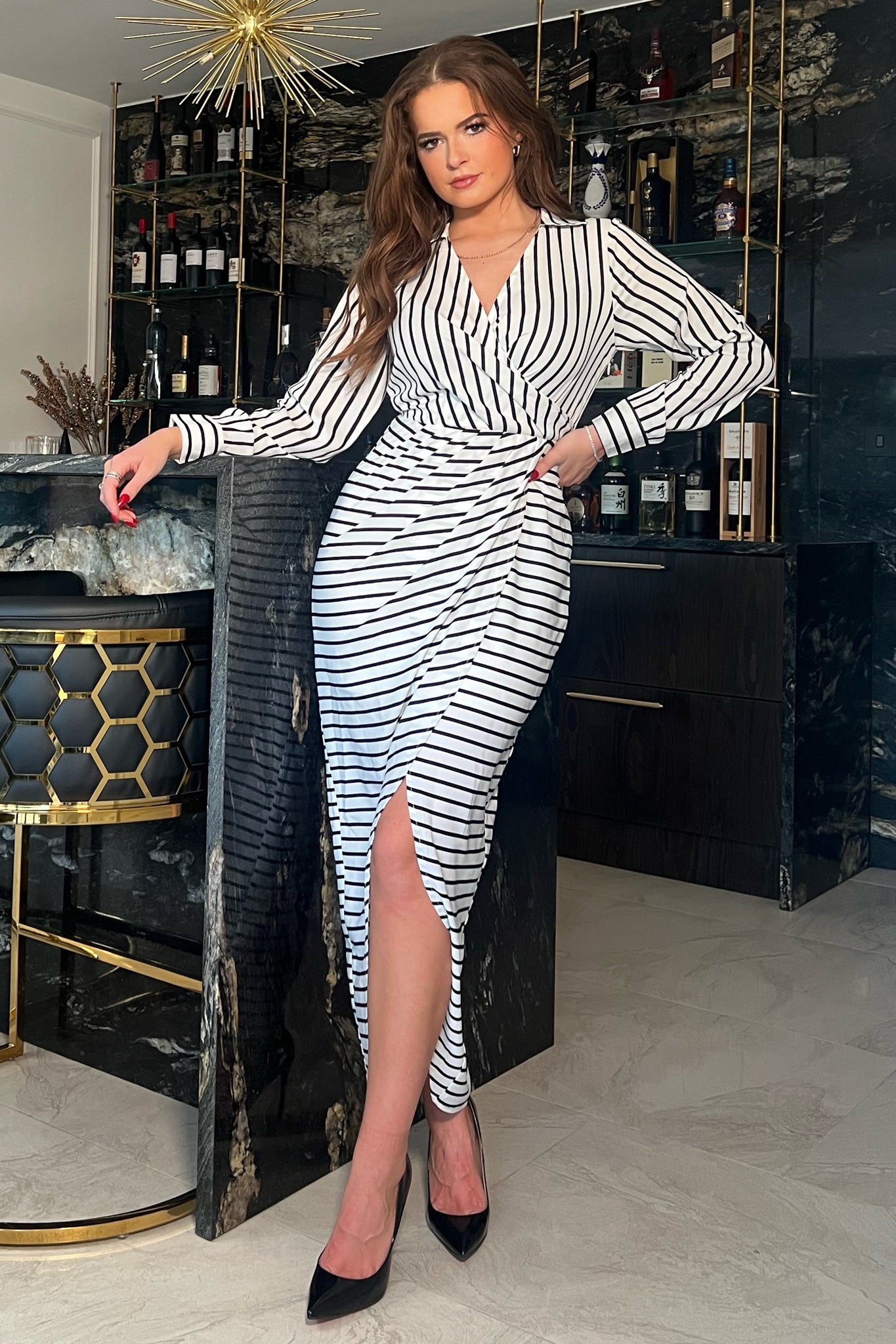 Ellen Asymmetric Monochrome Stripe Dress