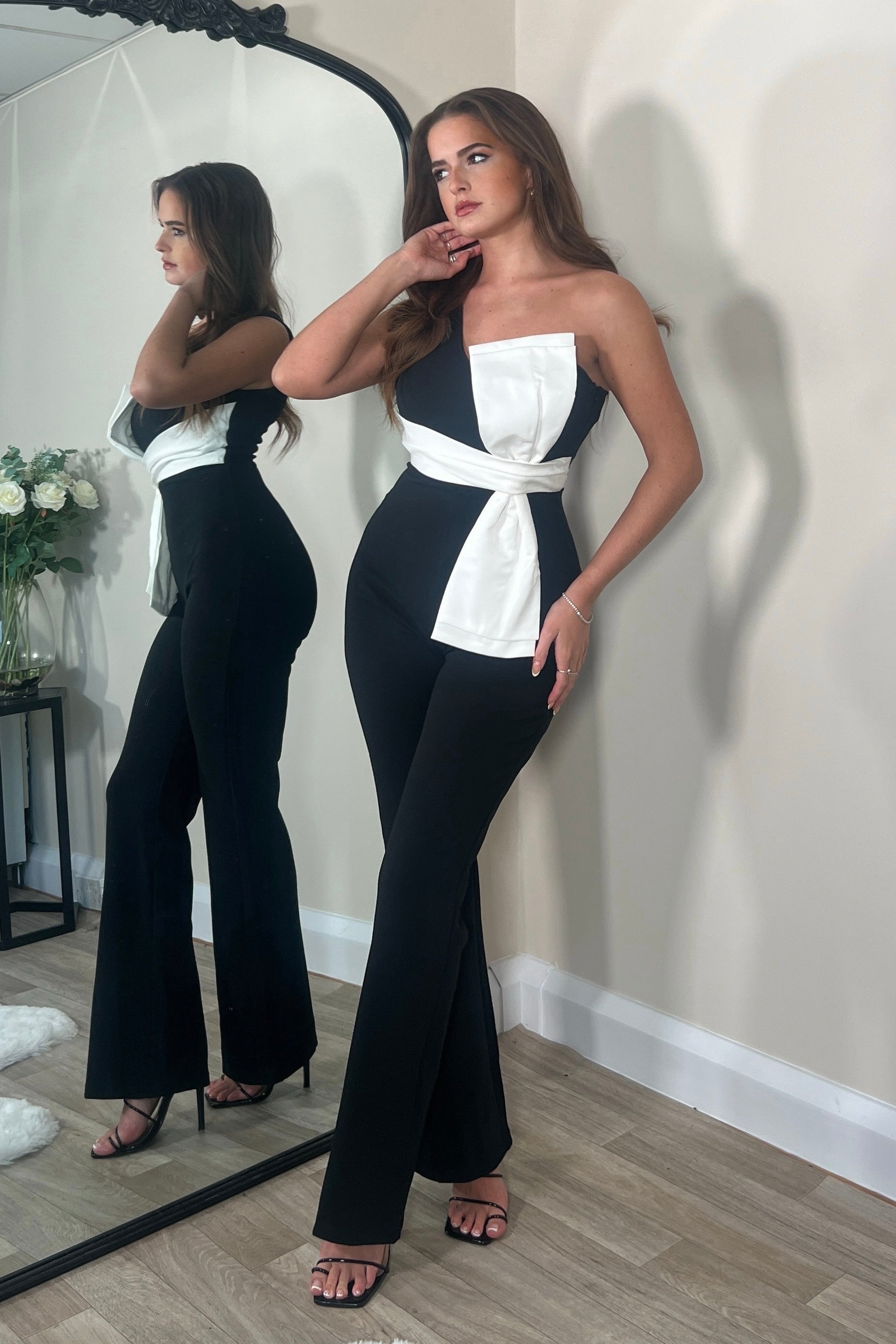 Rosemary Black Jumpsuit With White Bow