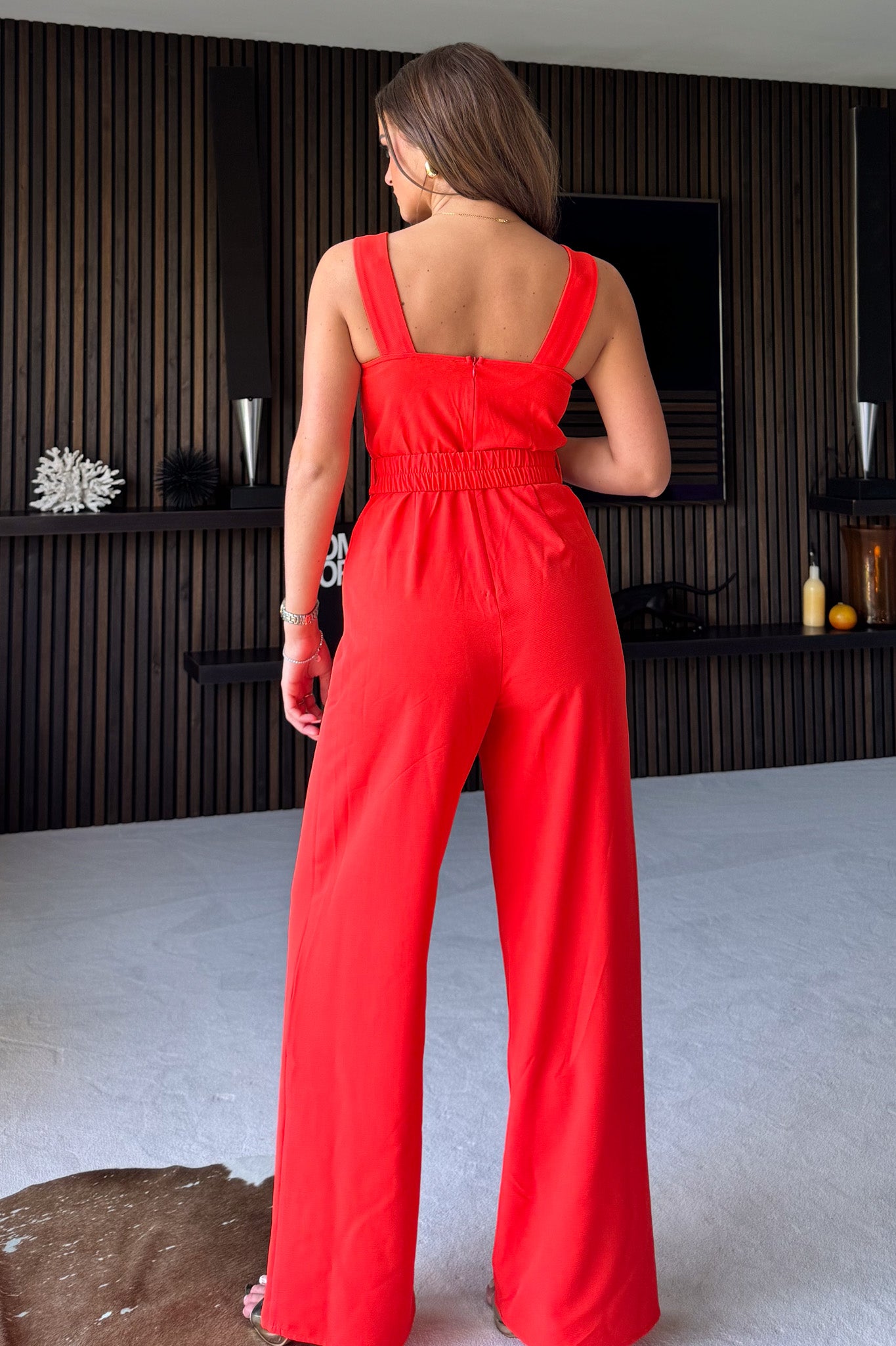 Lana Orange Buckle Detail Square Neck Jumpsuit