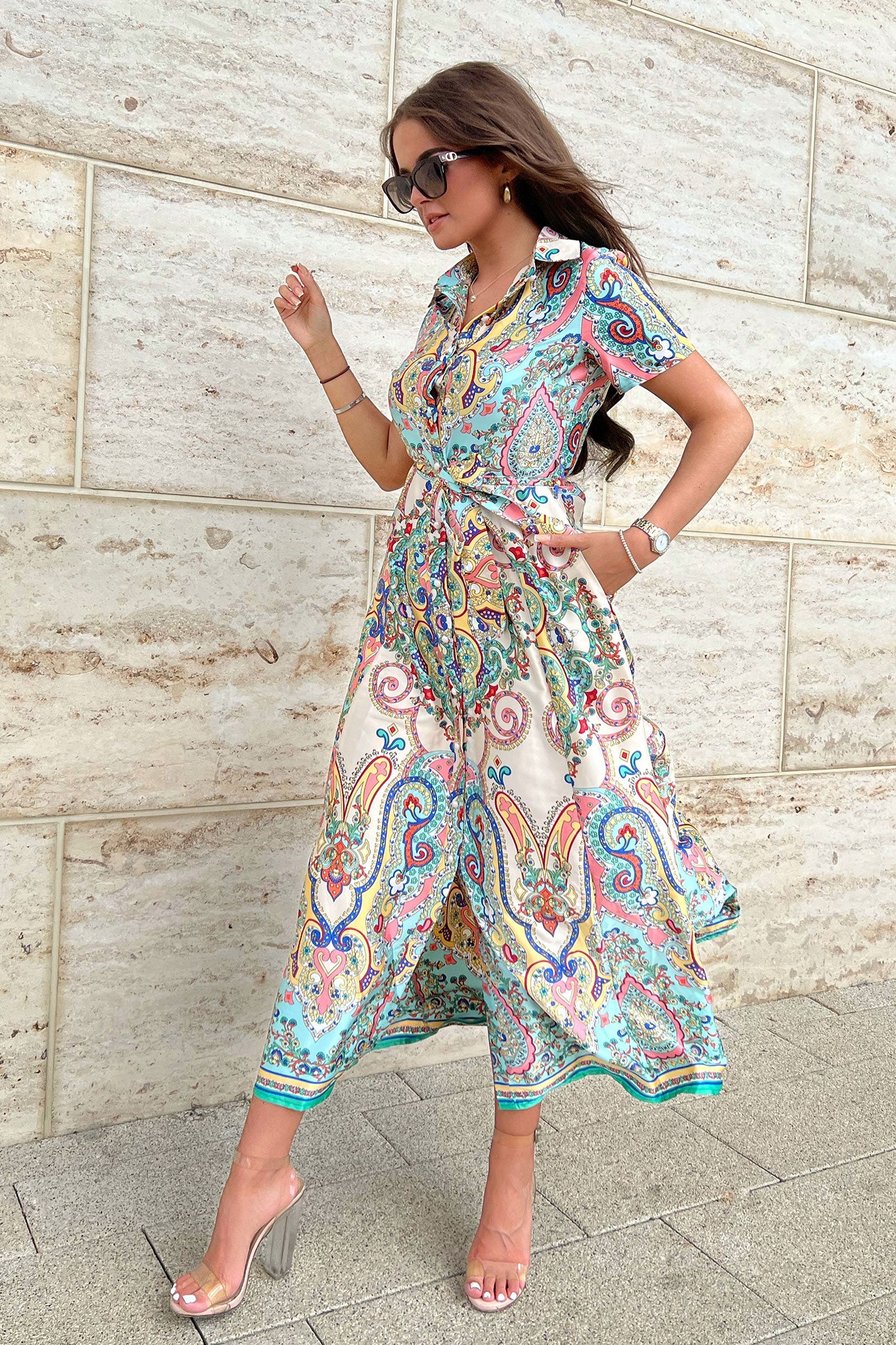 Aurora Maxi Border Print Shirt Dress