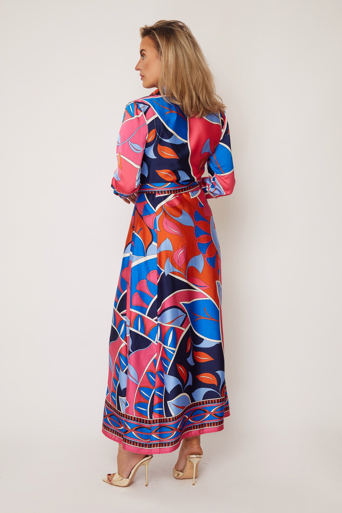 Angela Blue & Pink Abstract Shirt Maxi Dress