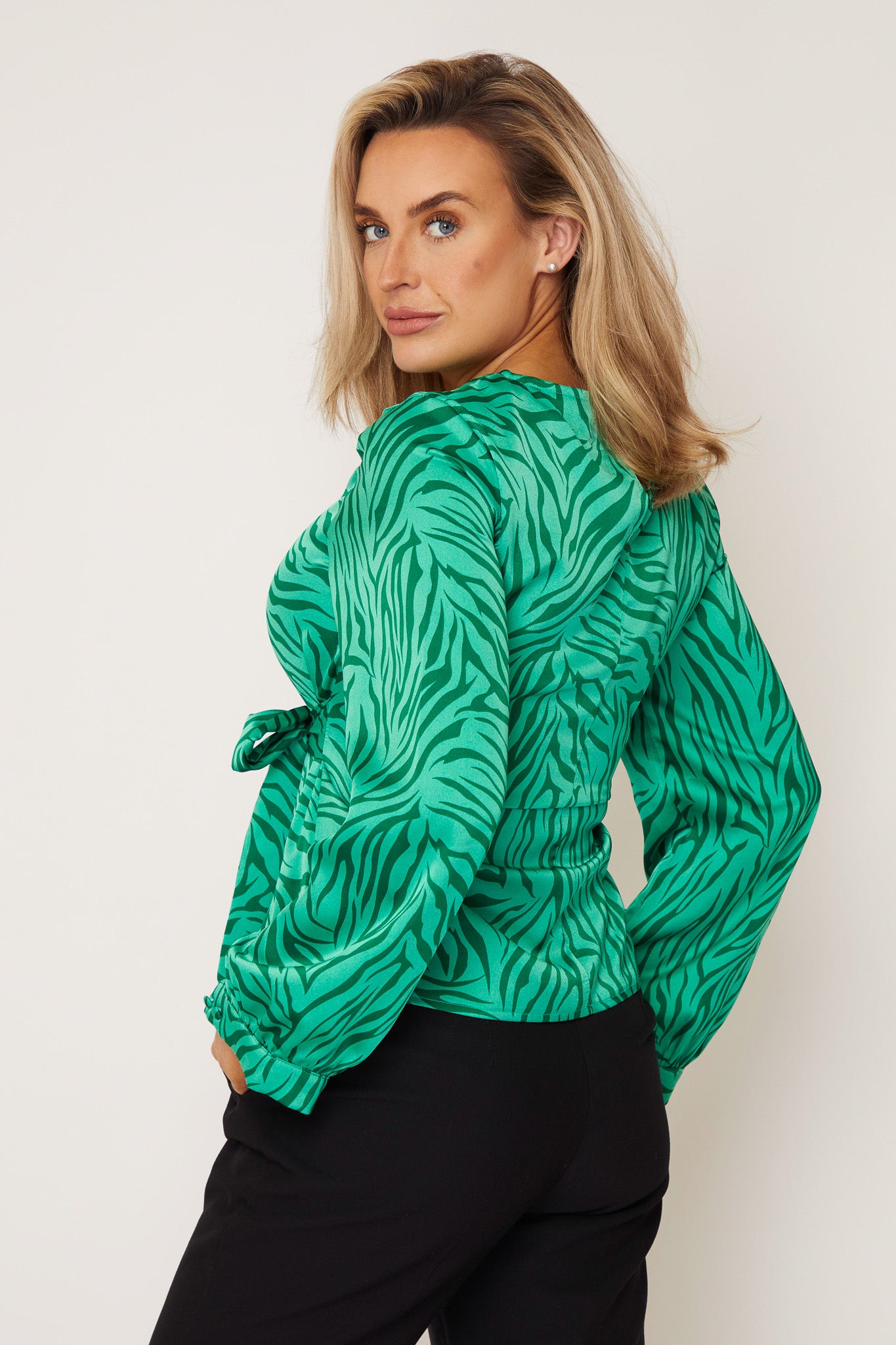 Kristen Green Zebra Tie Waist Top