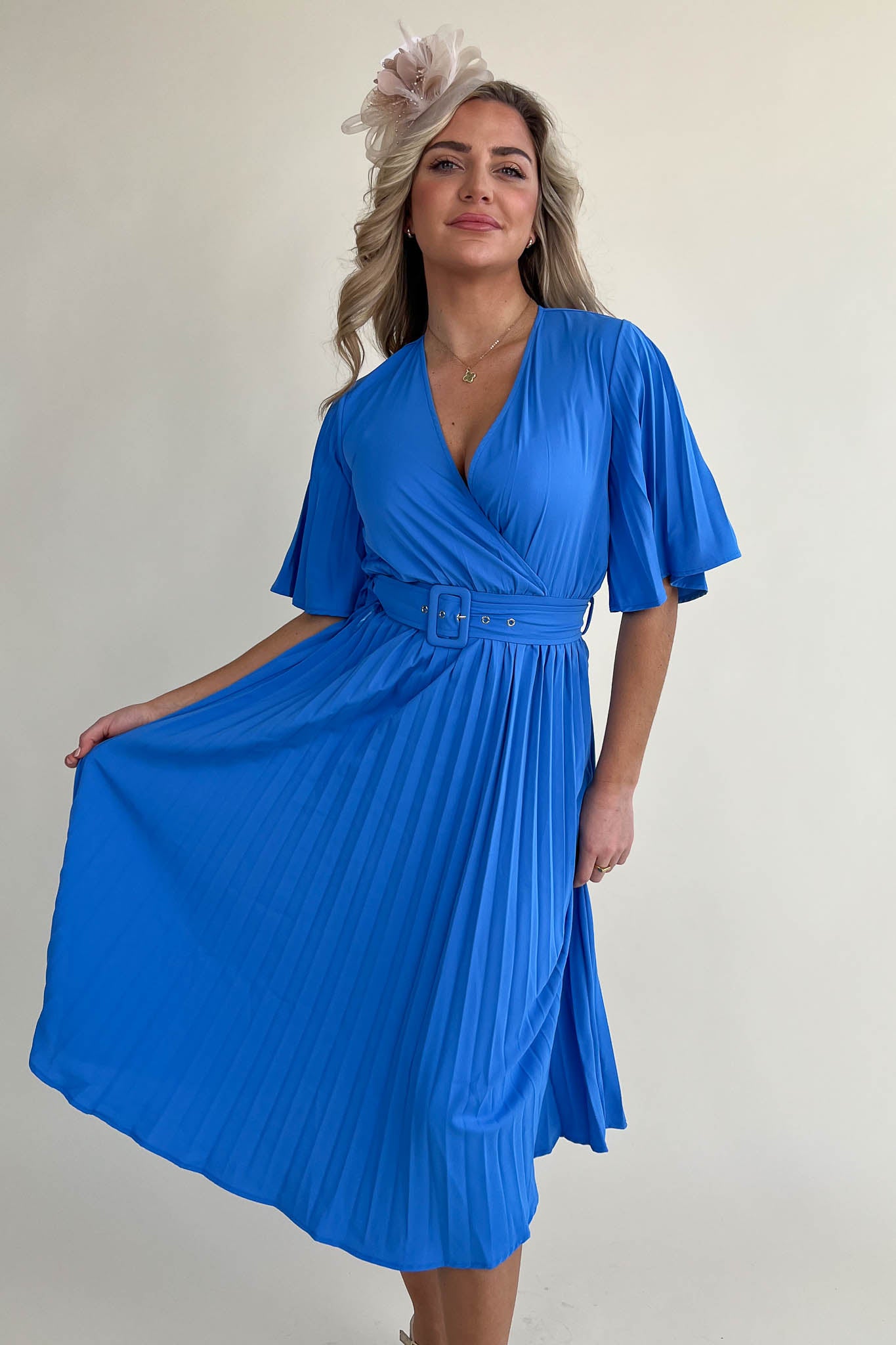 Felicia Blue Pleated Detail Midi Dress