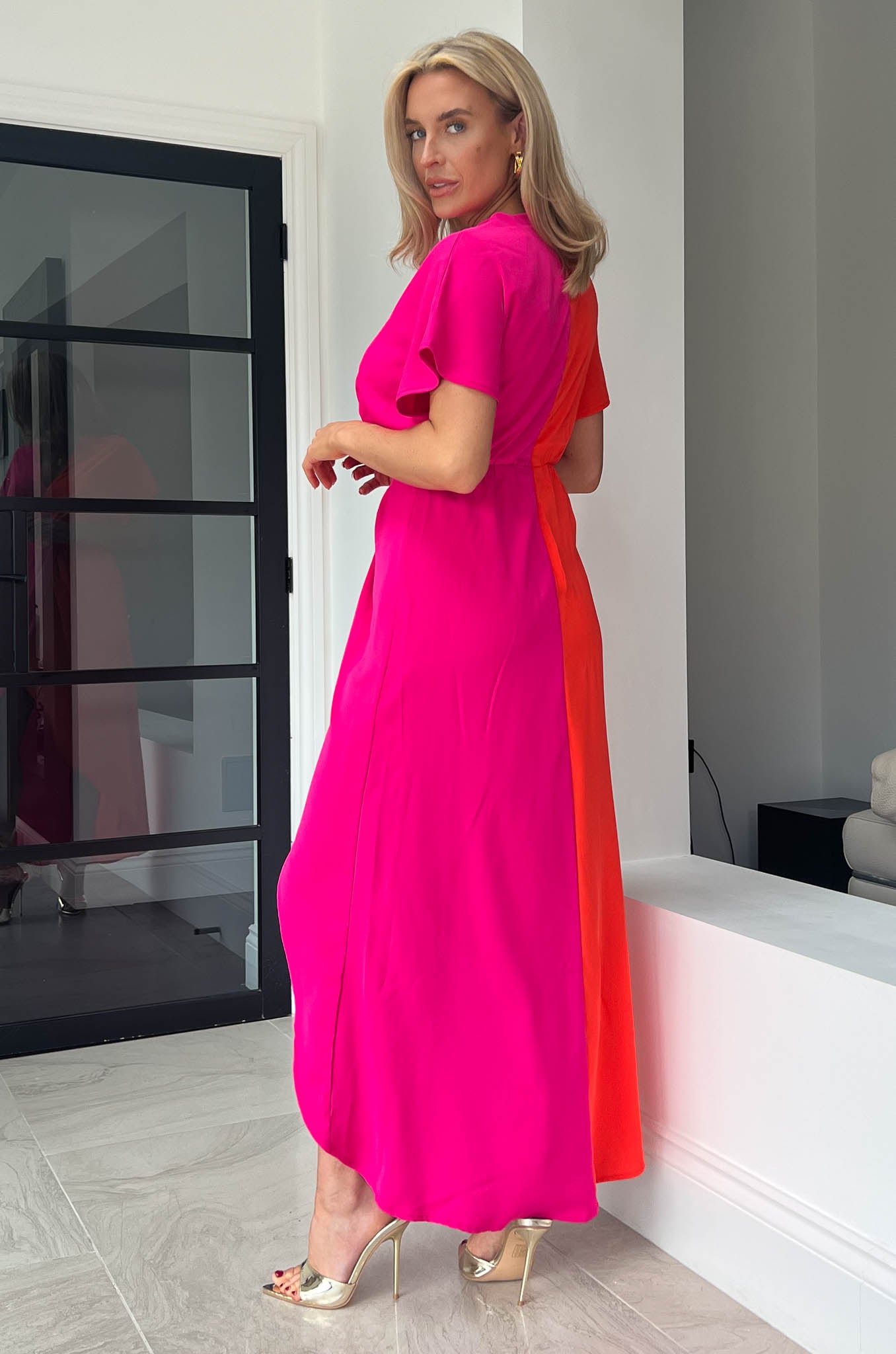 Blair Orange & Pink Knot Detail Wrap Maxi Dress