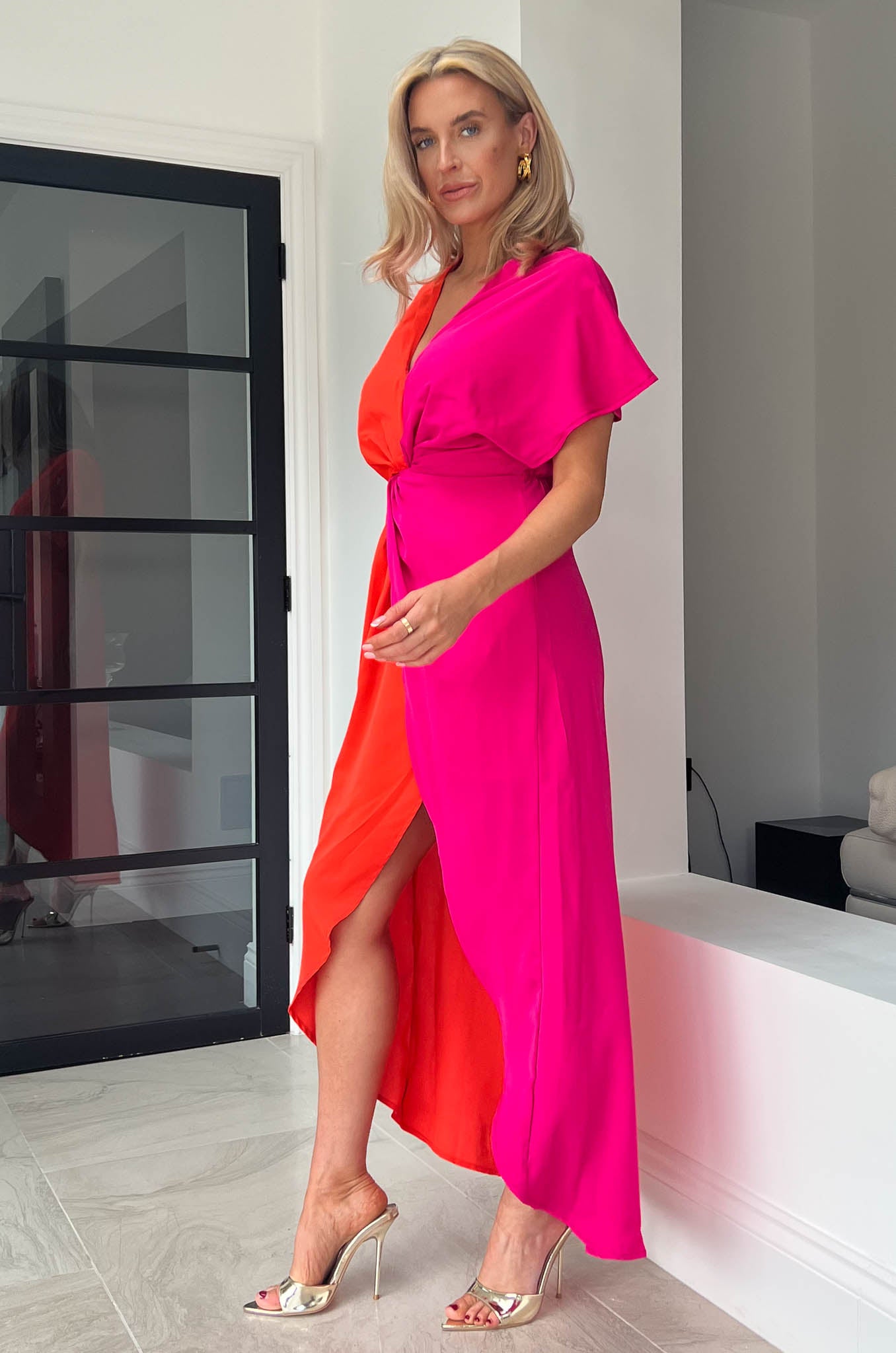 Blair Orange & Pink Knot Detail Wrap Maxi Dress