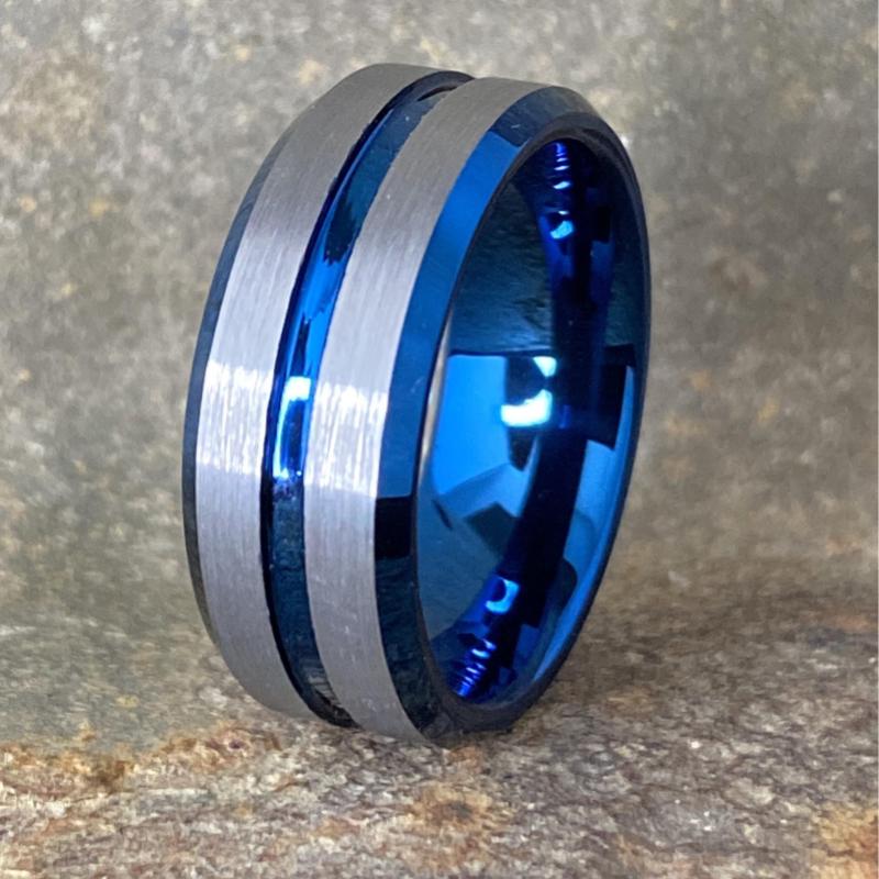 Men Wedding Bands, Tungsten rings, Blue and Silver Plated, The Patriot ...