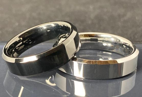 matching silver and black men's tungsten engagement rings