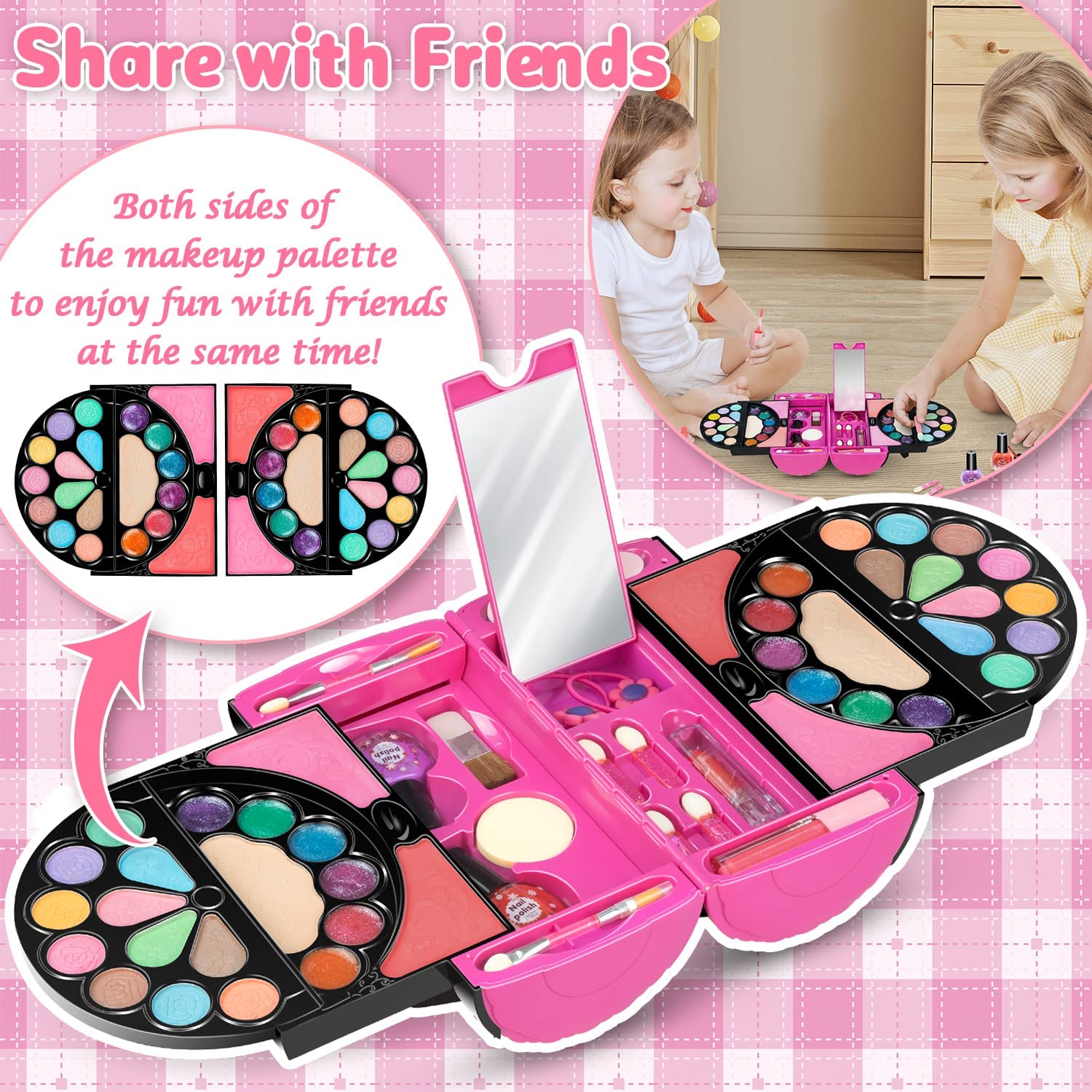 56 Pcs Real Kids Makeup Kit for Girls, Washable Pretend Play Makeup To –  Akarden