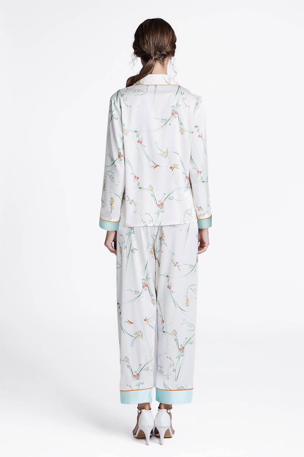 Fall Satin Print Long Sleeves Pajamas Set 