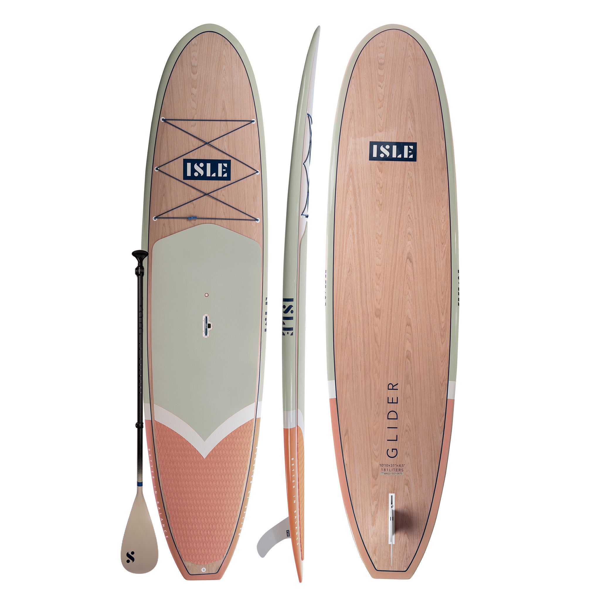 Glider 2.0, Wooden Finish Paddle Board Wooden With Paddle