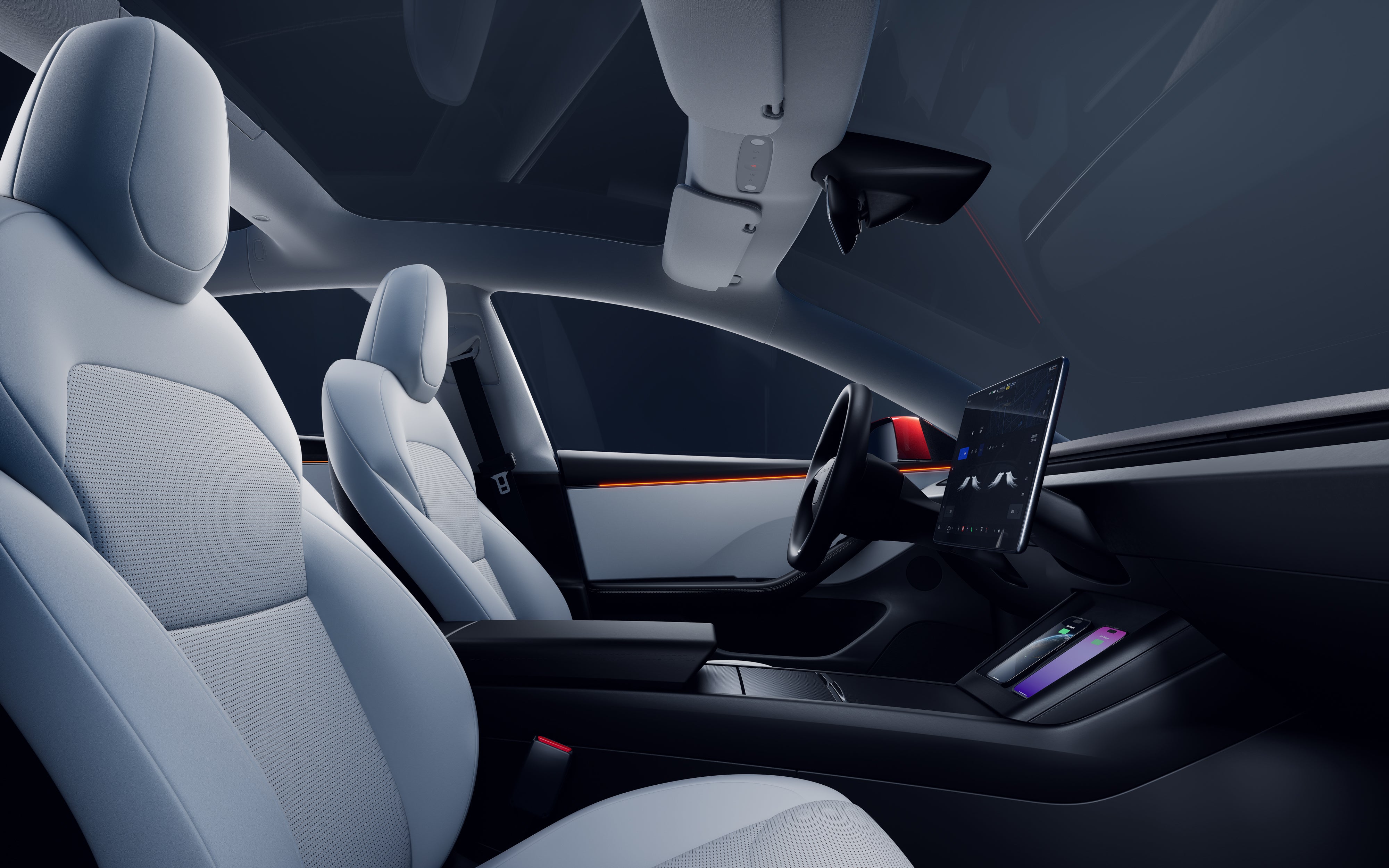 Beifahrersitz-Aufbewahrungsbox aus veganem Leder für Tesla Model Y