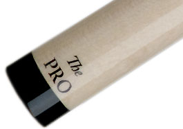 Close up of a pool cue with the words The Pro printed on it