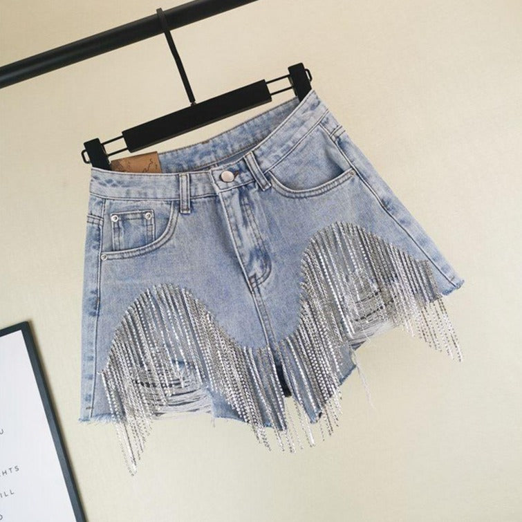 bedazzled denim shorts