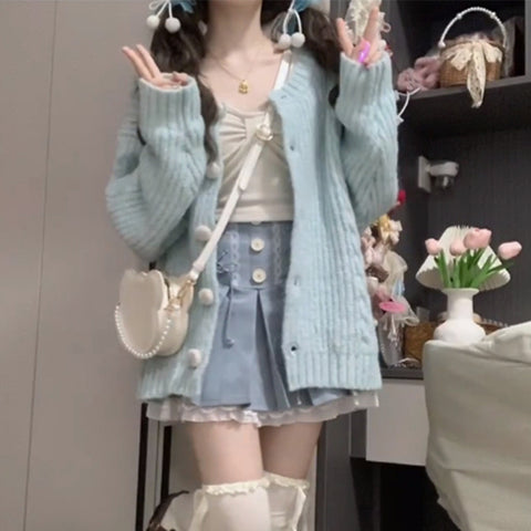 Women's Kawaii Round Collar Knitted Cardigan