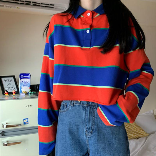 Women's Harajuku Wide Stripes Long Sleeved Shirts – Kawaiifashion