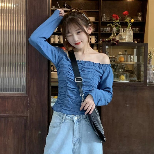 Women's Kawaii Off Shoulder Shirring Shirts – Kawaiifashion