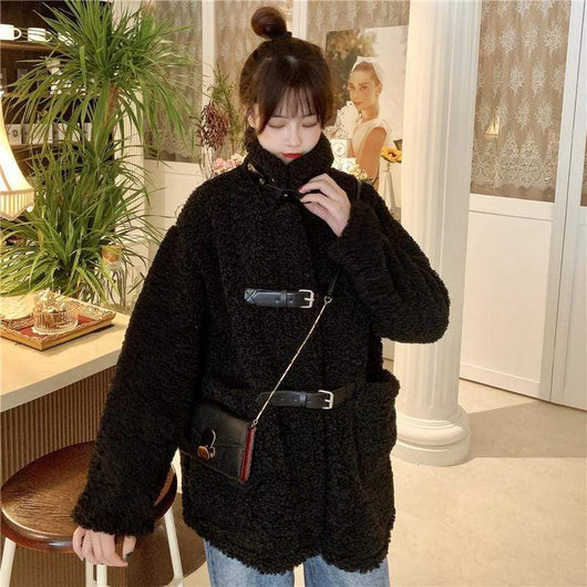 Women's Korean Fashion Pure Color V-neck Winter Coats – Kawaiifashion