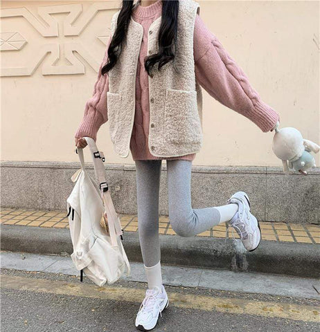 Women's Vintage Pure Color Sweaters With Wool-like Vests