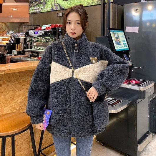 Women's Kawaii Double Color Stand Collar Sherpa Coat – Kawaiifashion