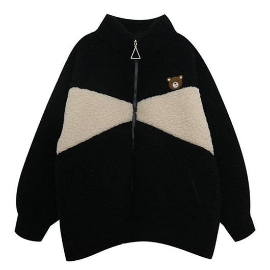 Women's Kawaii Double Color Stand Collar Sherpa Coat – Kawaiifashion