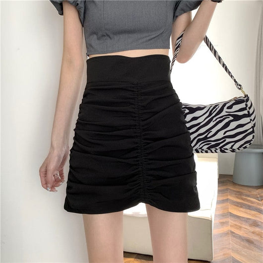 high waisted ruched black kpop inspired skirt, Women's Fashion, Bottoms,  Skirts on Carousell