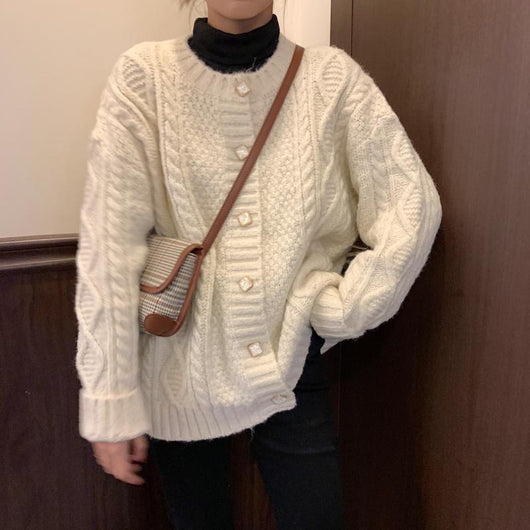 Women's Korean Style Bowknot Cable Knitted Cardigan – Kawaiifashion