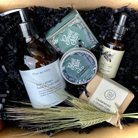 Wild and Rust Father's Day gift box with hand wash, CBD balm, soap and tinctures