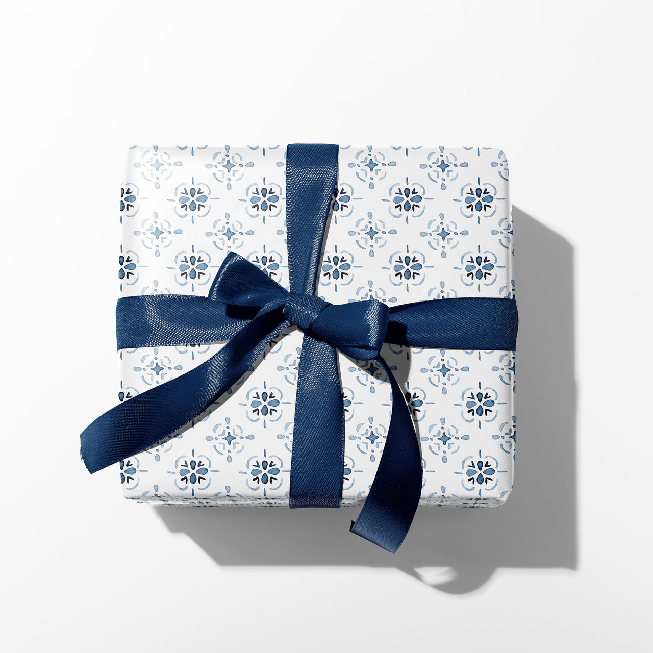 Modern navy blue white watercolor elegant floral Wrapping Paper by Pink  Water