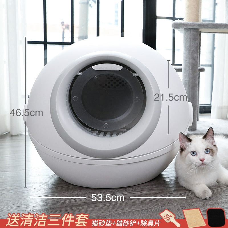 Round Large Closed Self Cleaning Cat Litter Box White Training Shortha Store