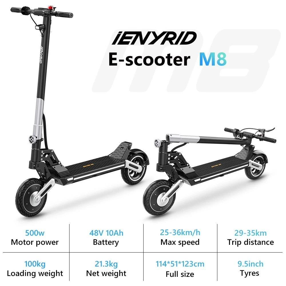 IENYRID M8 Electric Scooter 9.5" 500W 25km/h 48V 10Ah 29-35km Range Rear Brake